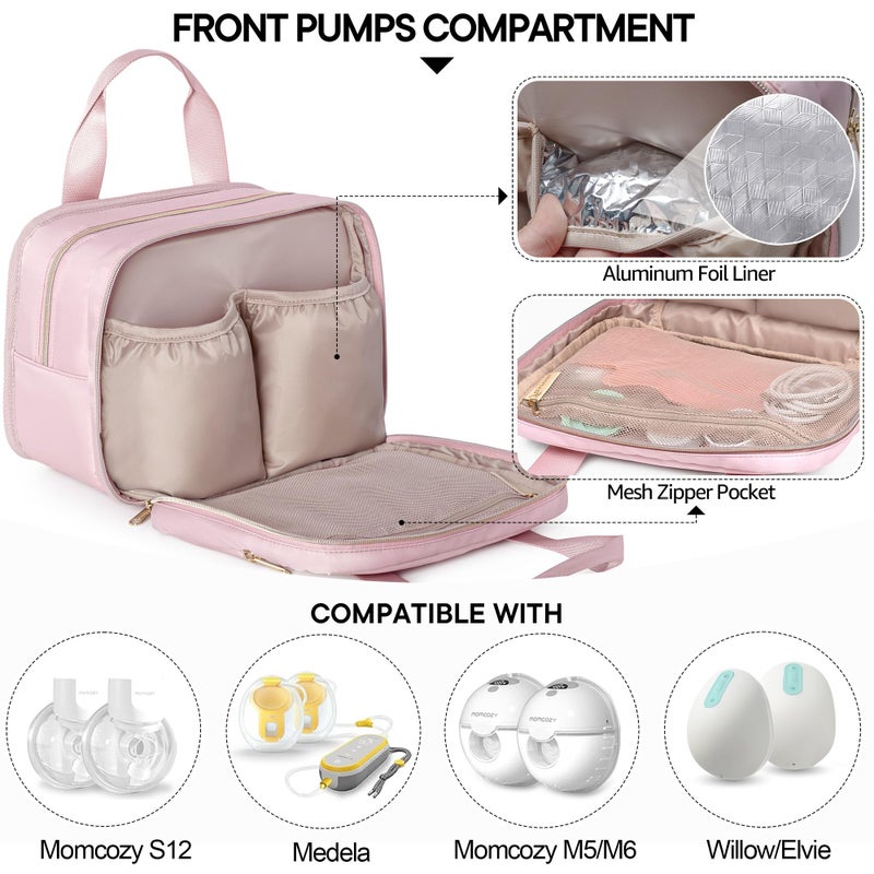 Fasrom Breast Pump Bag with Cooler, Portable Pump Carrying Case for Working Moms, Pink (Bag Only, Patent Design) - Image 2